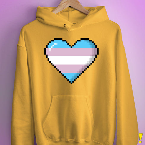Transgender Pride 8-Bit Pixel Heart Hoodie - Mustard